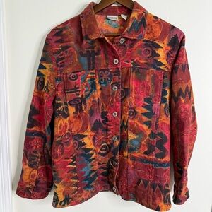 Vintage Chicos Colorful Southwestern Rodeo 100% Cotton Jacket Size 1/Medium